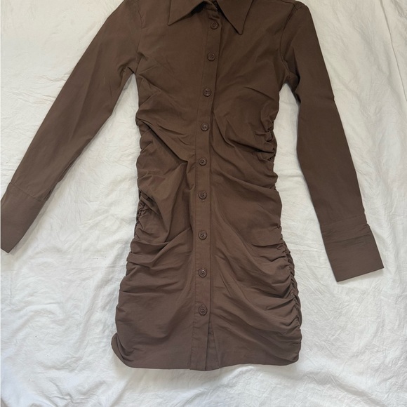 Zara Brown Buttoned Long Sleeve Dress - Picture 4 of 12